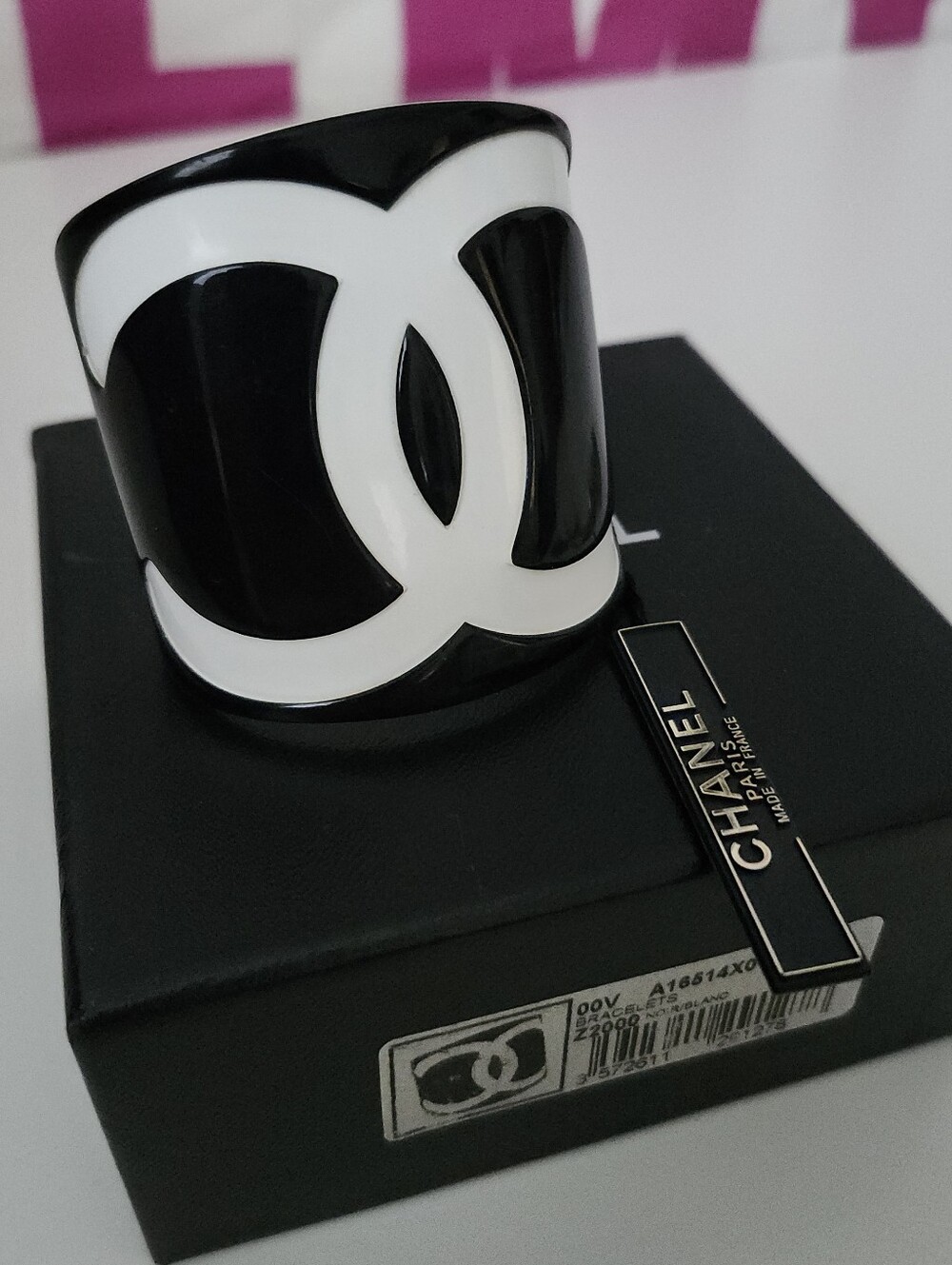 CHANEL MONOGRAM CUFF Black and white